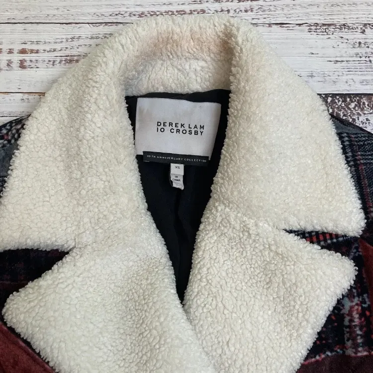 DEREK LAM 10 CROSBY Hayden Quilted Womens Jacket XS Patchwork Faux Fur Coat $795 - Image 5