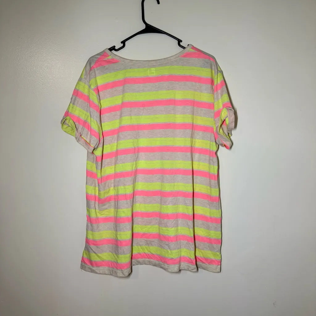 JCPenney Neon Pink and Yellow Striped Tee Size 2X - Image 2