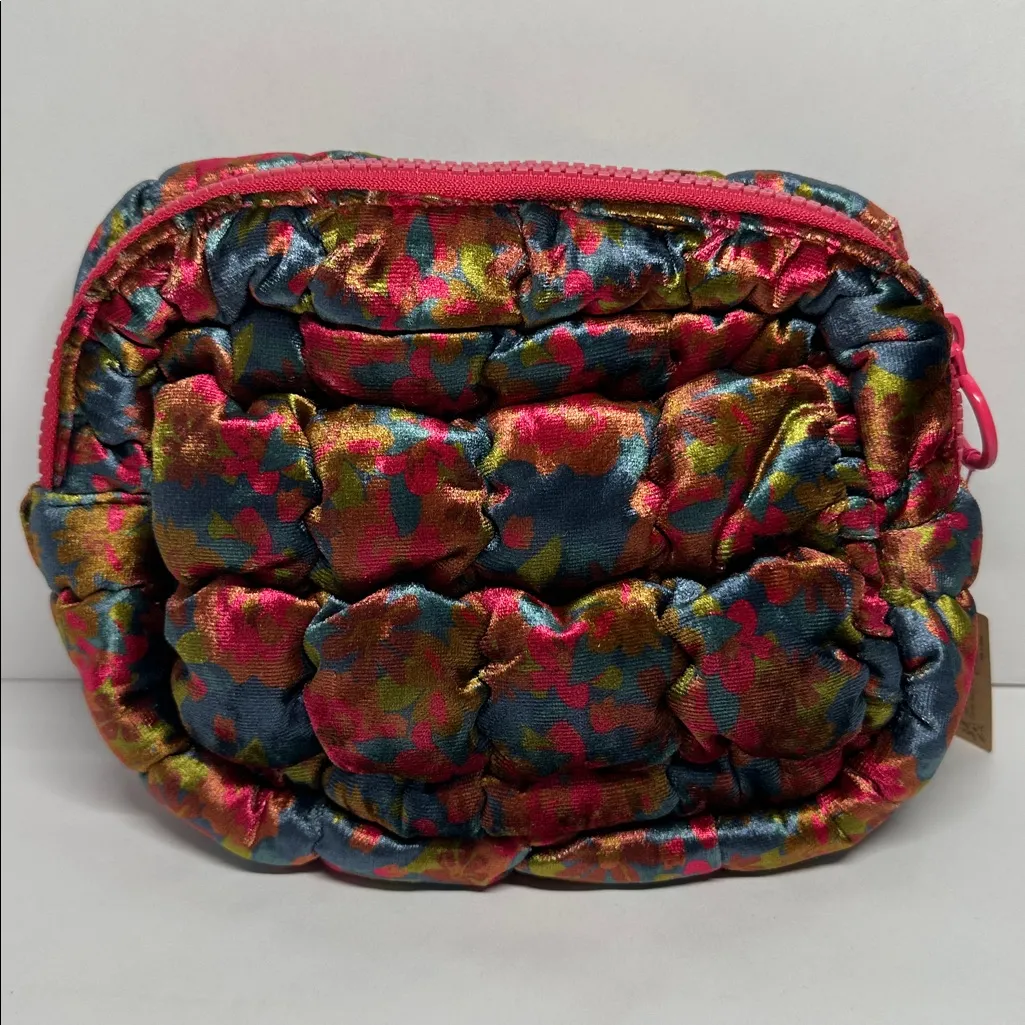 Natural Life Dana Velvet Puffy Pouch - Teal Pink Floral - #1057 - Image 2