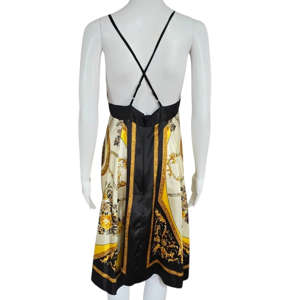 Connection 18 Baroque Satin Criss Cross Back Dress Size Medium Gold - Image 5