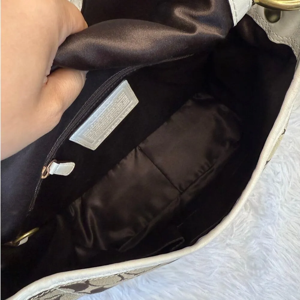 y2k COACH 2007 Bleeker 11434 Brown Bone Canvas Flap Shoulder Bag - Image 9