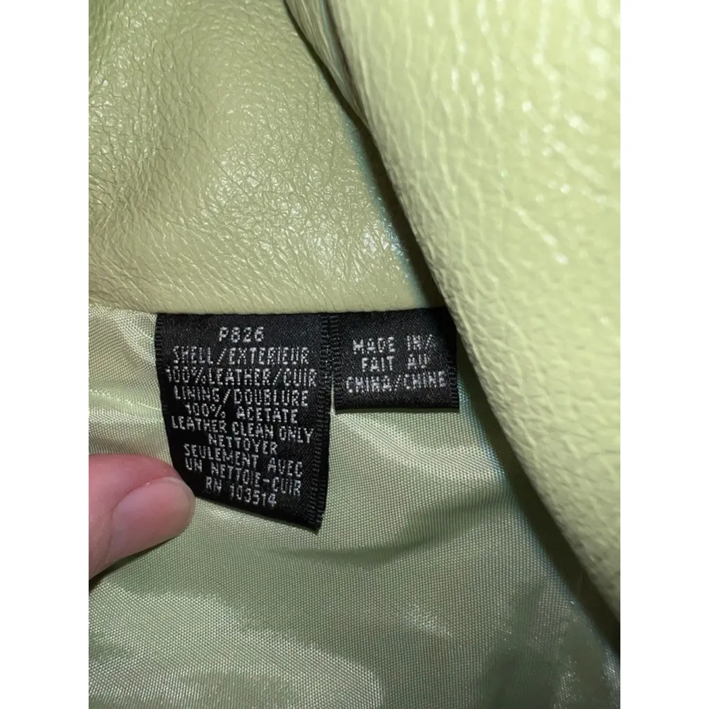 Women's id. COLLECTION Lime Green Leather Jacket Size 12 - Image 7