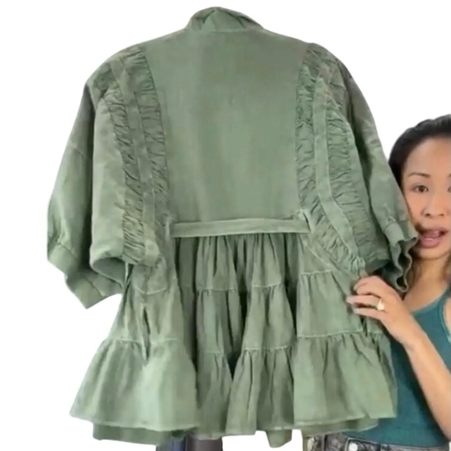 FREE PEOPLE Green Hampton Mini Dress Size L P2P 33.5” New w/o Tag MSRP $198 SOO - Image 11