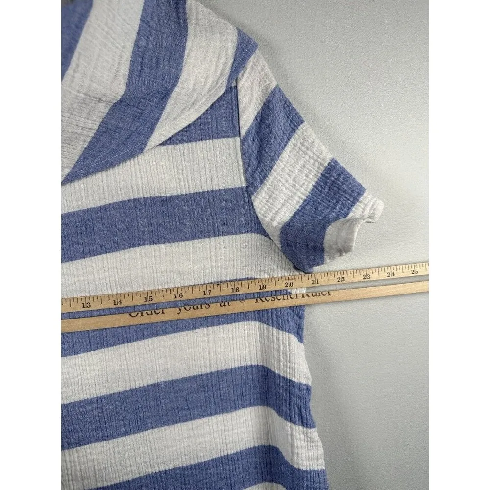 Shana Dress Midi Medium Cowl Neck Striped Short Sleeve Cotton Beachy Nautical Blue - Image 8
