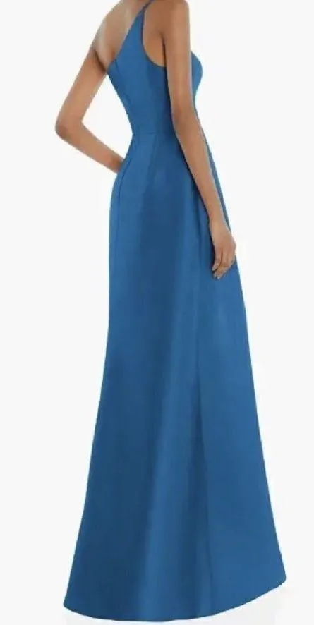 NEW ALFRED SUNG Strapless Satin Classic High Low Hem Dress D831 Blue sz US 2 - Image 2
