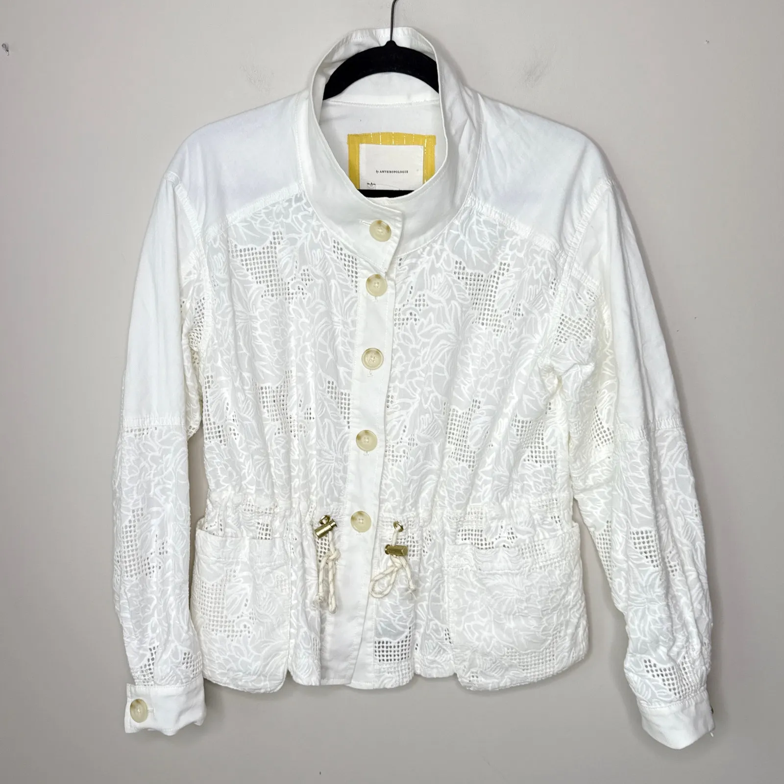 Anthropologie Eyelet Anorak Cotton Jacket Small Feminine White Boho‎ OB978483 - Image 5
