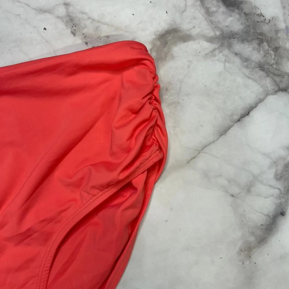 Anne Cole Juicy Coral Pink High Waist Bikini Bottom Size M 3-way Shirred New - Image 3