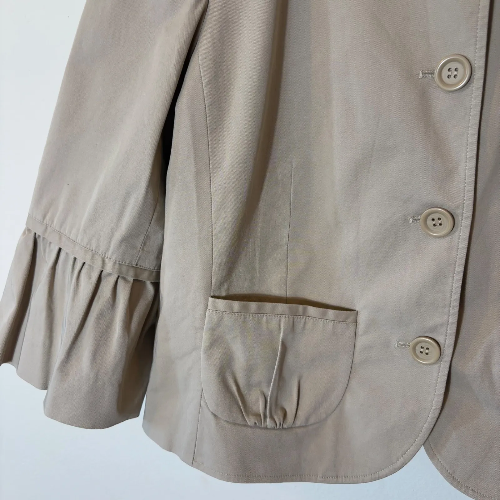LOFT Ann Taylor‎ Ruffle Sleeve Jacket Size 12 Neutral Khaki Career Business - Image 4