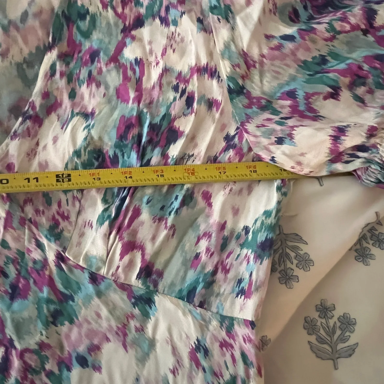 A New Day Maxi Dress Abstract Floral Puff Sleeve V-Neck Women White Teal XL - Image 8