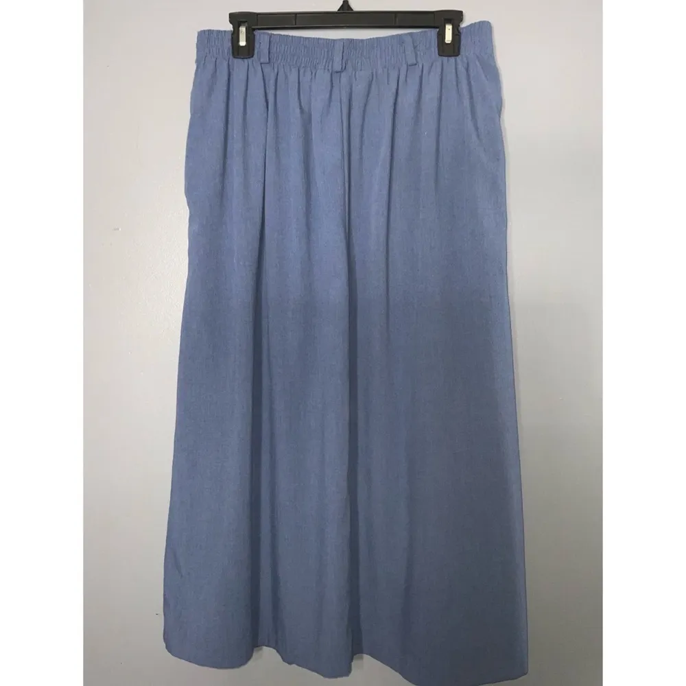 Briggs Vintage 80’s Retro Slate Blue Midi Full Skirt Pleated Front Pockets Sz 14 - Image 3