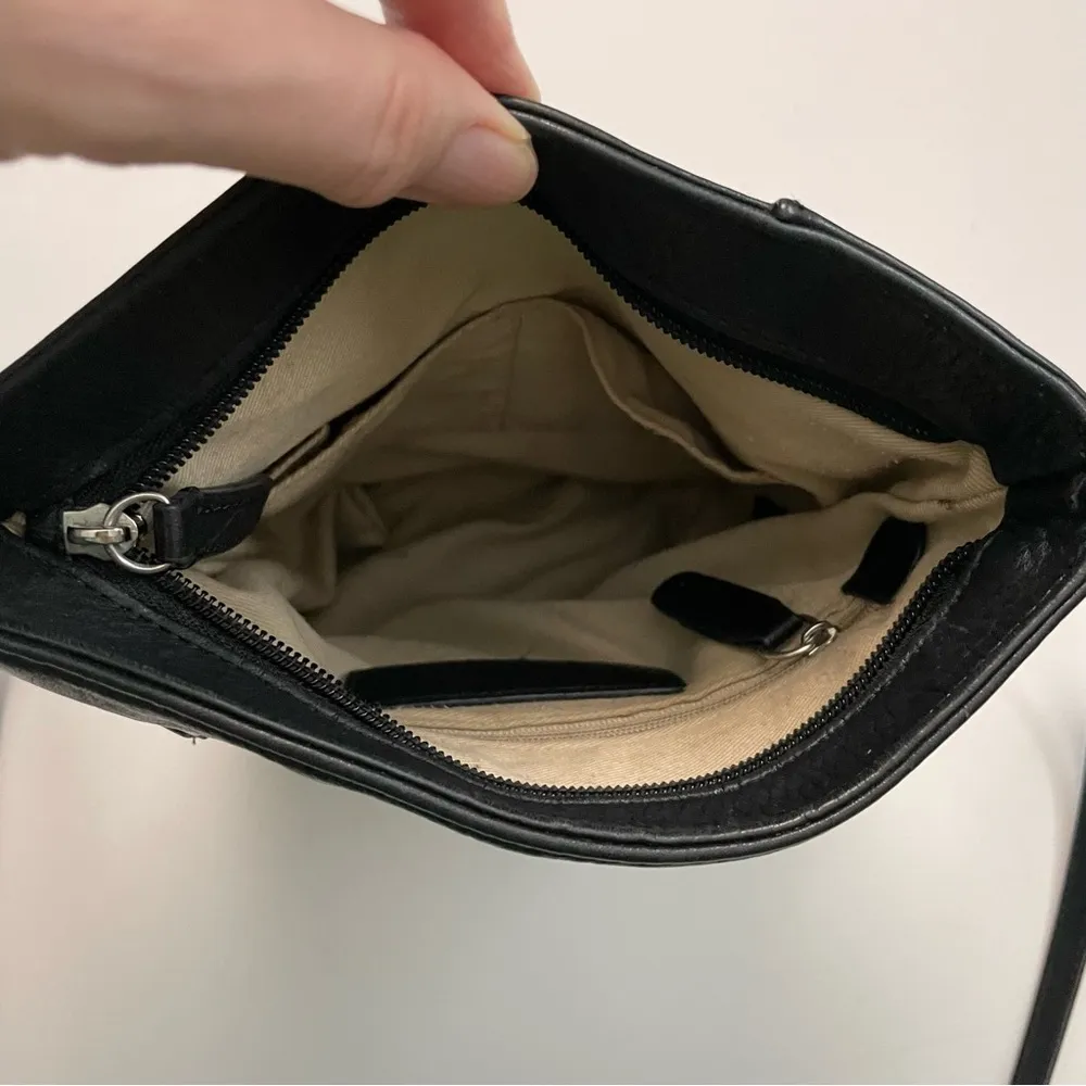 Margot Purse Crossbody Pebbled Leather Split Pocket Rectangle Black Silver - Image 4