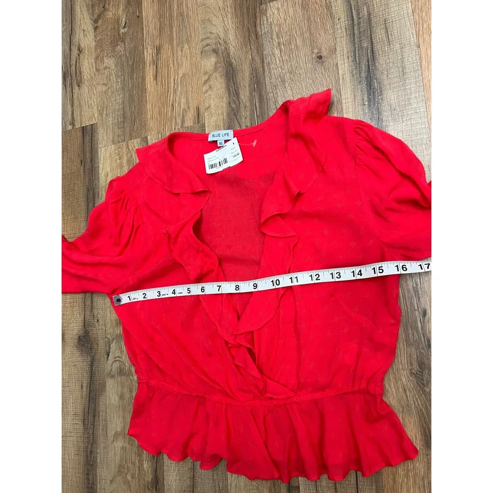 Blue Life Rosalia Top XS – Ruffle Wrap Blouse in Ruby Red – Made in USA–$130 NWT - Image 4