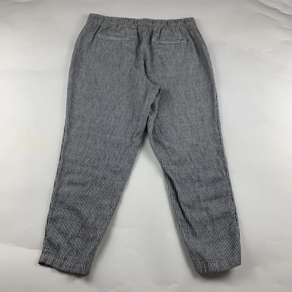 Old Navy Blue Striped Linen Blend High Rise Pull On Ankle Pant L - Image 6
