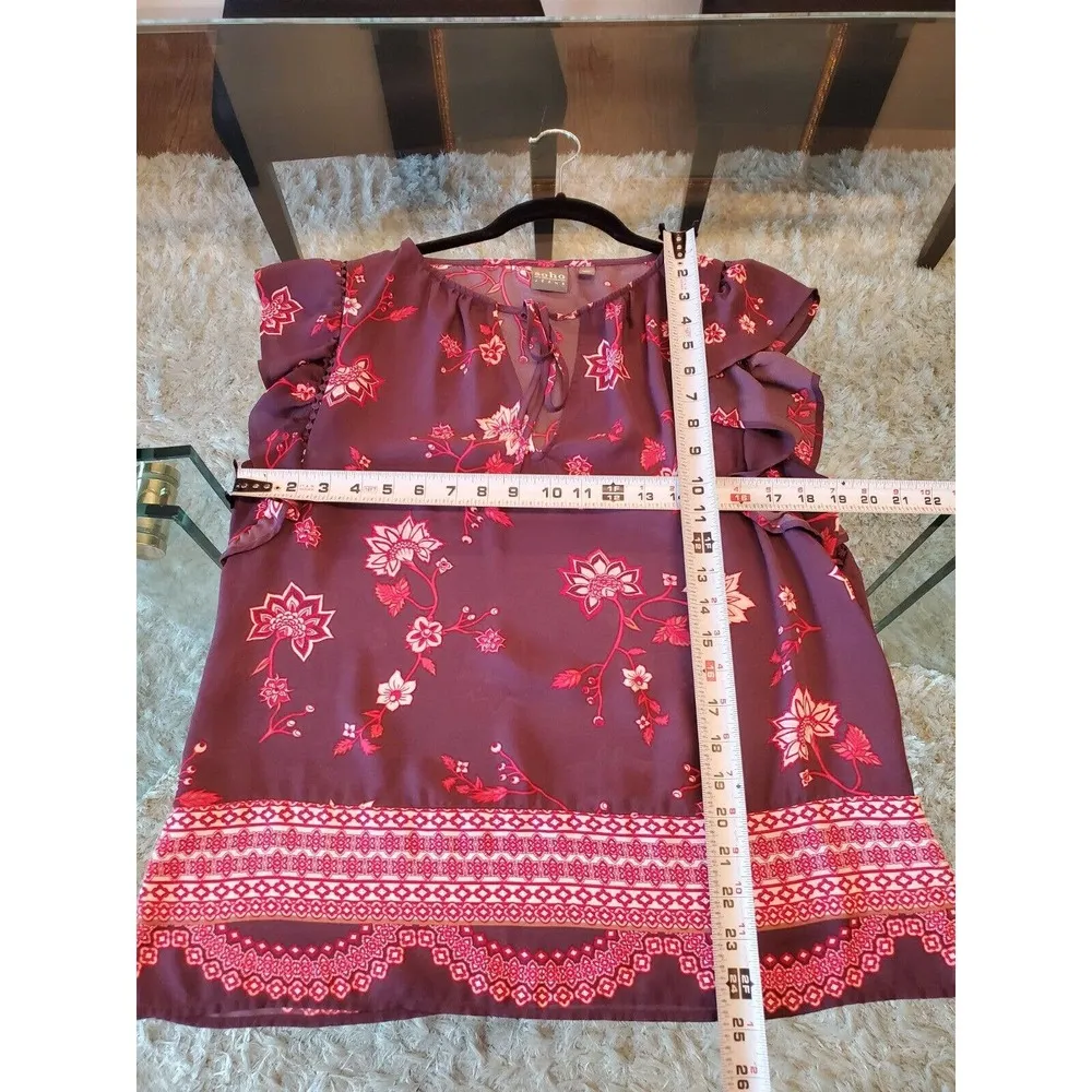 SOHO Womens Purple Floral Polyester Round Neck Short Sleeve Top Blouse Size M - Image 10