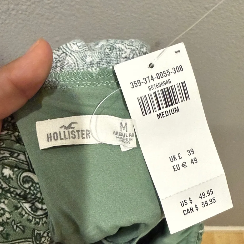 Hollister Sage Green Paisley Floral Print Open Back Mini Skort Dress Size M - Image 5