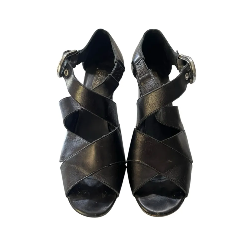 Brighton Vogue Black Heel Silver Western Buckle Strappy Shoes Size 9 Women's - Image 3