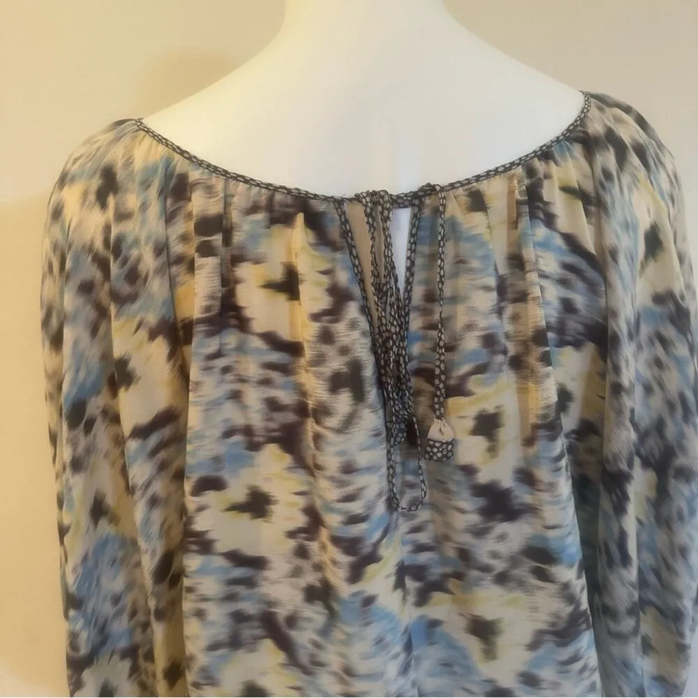 Rebecca Taylor Silk Popover Peasant Top sz 4 Multicolor Floral Abstract Print - Image 6