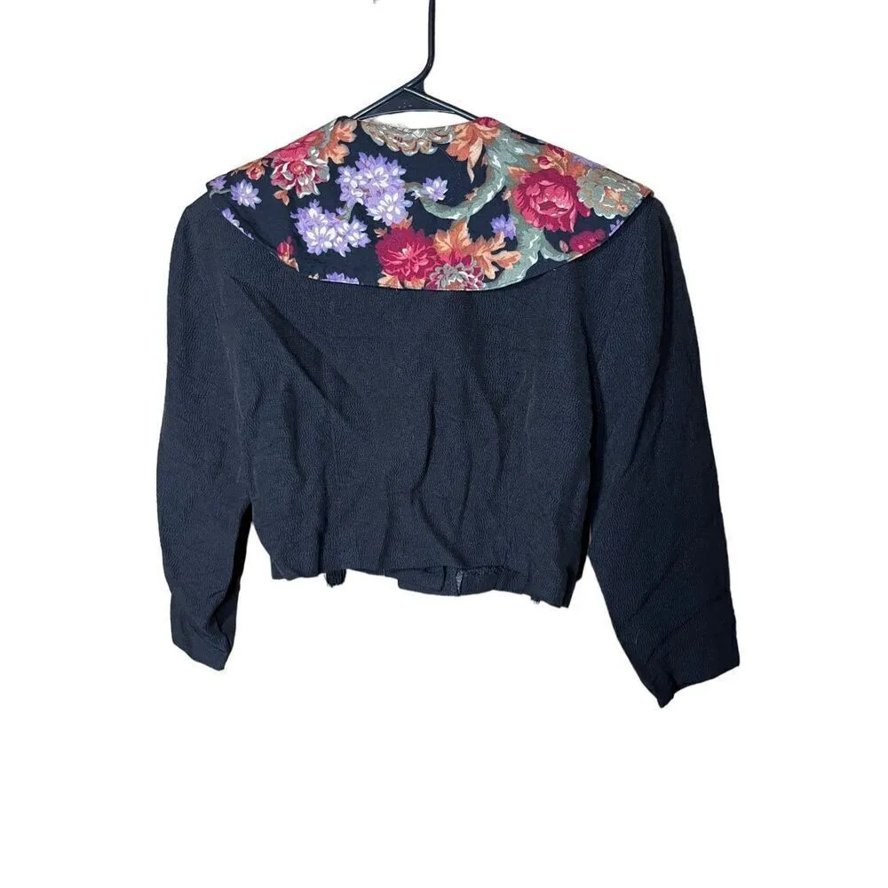 Vintage 80’s West 27 Street‎ Floral Print Blazer Jacket Size Medium Black - Image 8