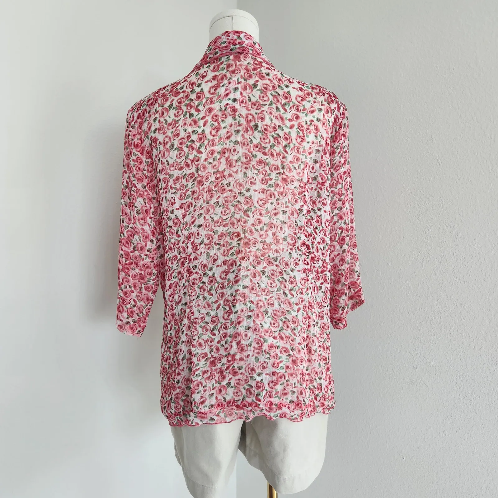 Vintage 80s Masaccio Rose Print Sheer Button Down Blouse EU 42 L - Image 7