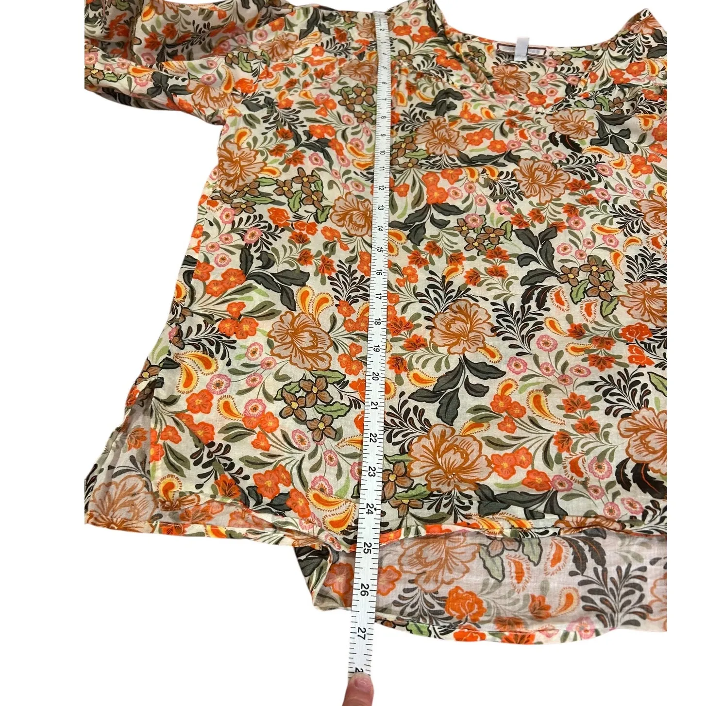 JOHNNY WAS Women's Cotton Boho Blouse LARGE Valencia Circle Yoke Orange Harvest - Image 6