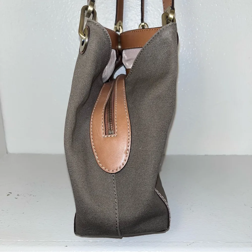 MICHAEL KORS Olive Camel Raven Canvas Leather Shoulder Tote Purse Handbag - Image 8