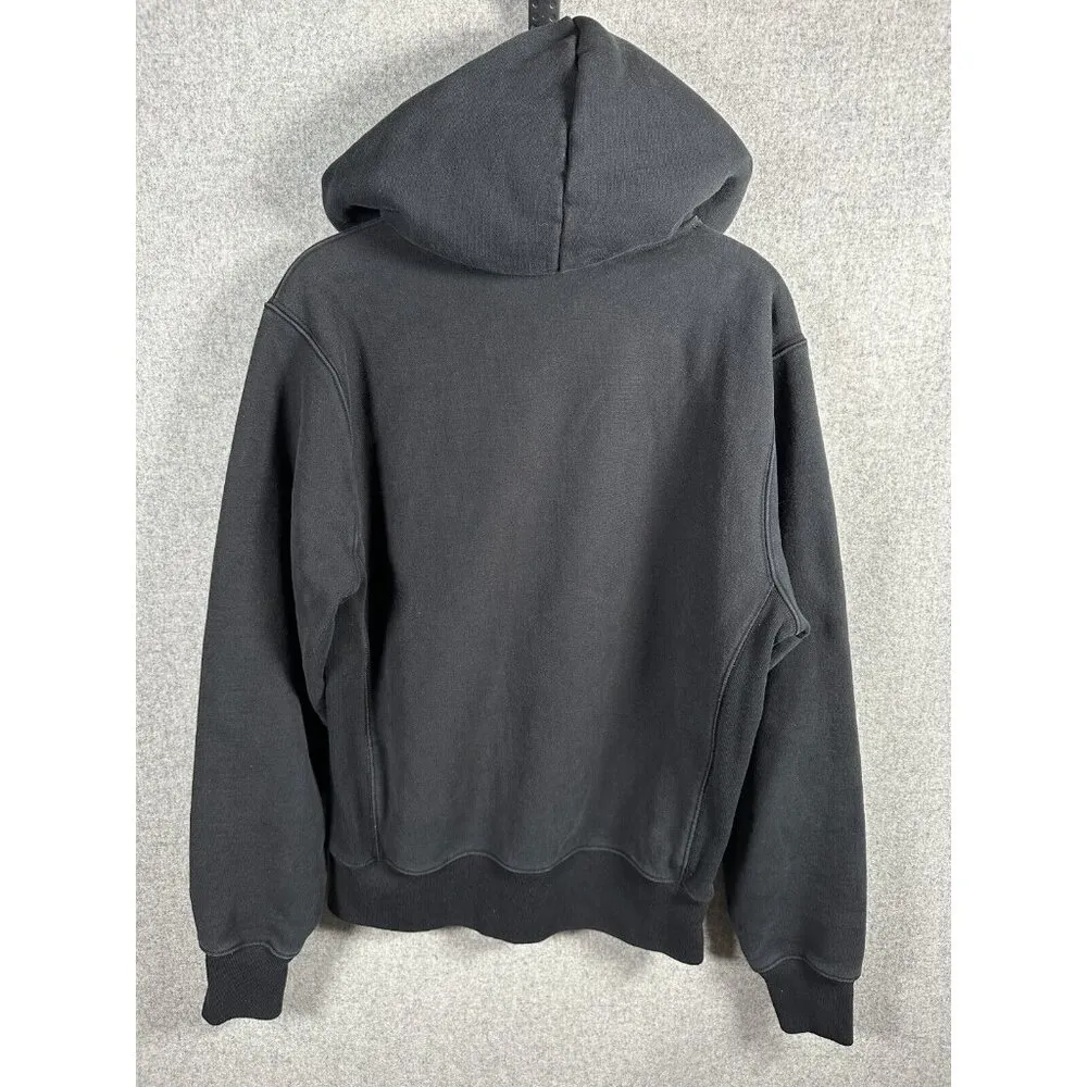 Vintage Champion Reverse Weave Hoodie Medium Spellout Logo Black Pullover - Image 6