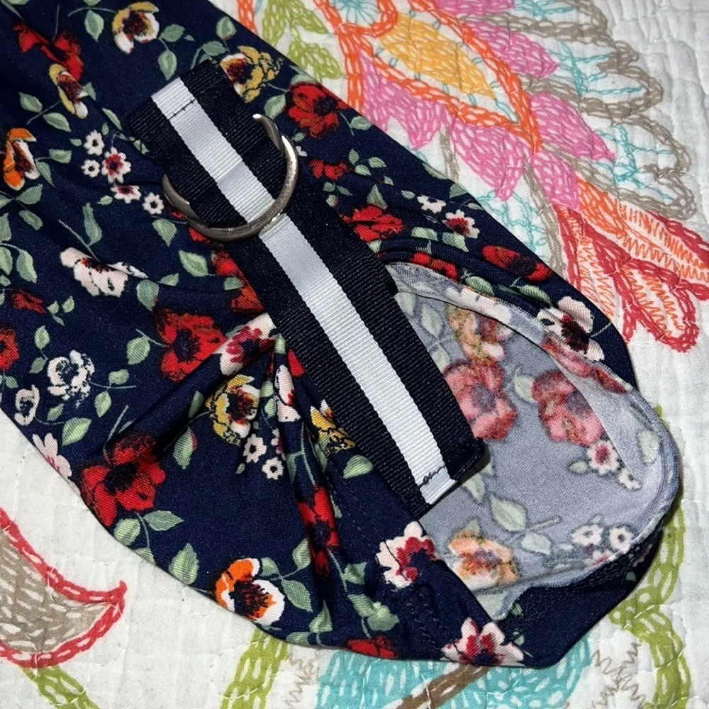 Harlow & Rose womens size XL dress 3/4 sleeves floral with striped bottom hem Blue - Image 6