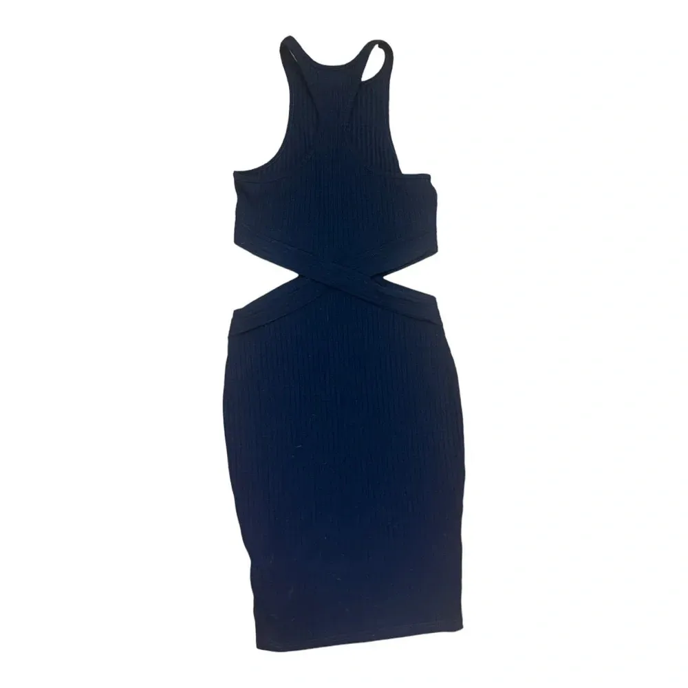 TOBI Dare Devil Cut Out Ribbed Navy Midi Length Dress // Size Small - Image 4