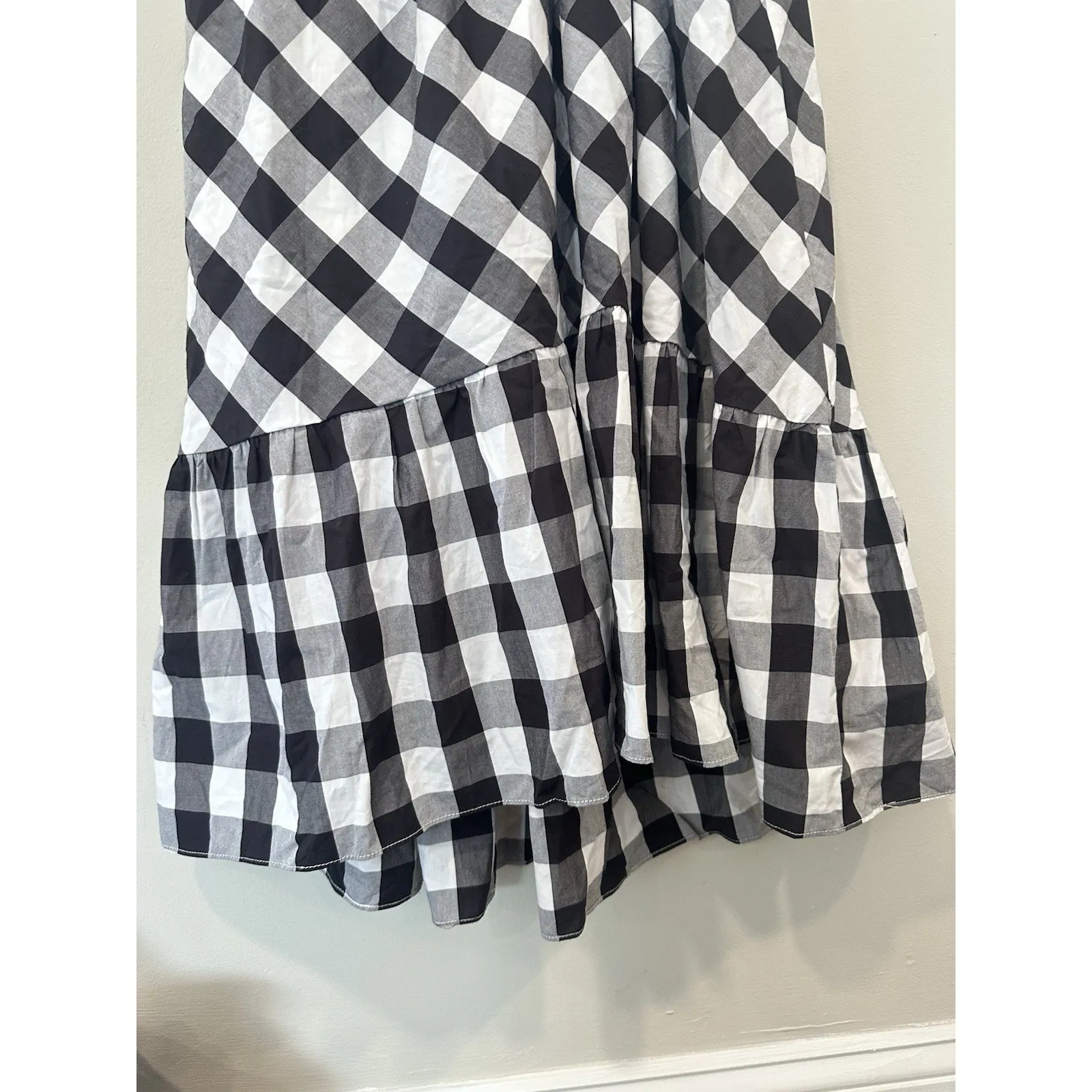 JCREW BLACK GINGHAM POPLIN RUFFLE MIDI DRESS SIZE 0 NWT - Image 10
