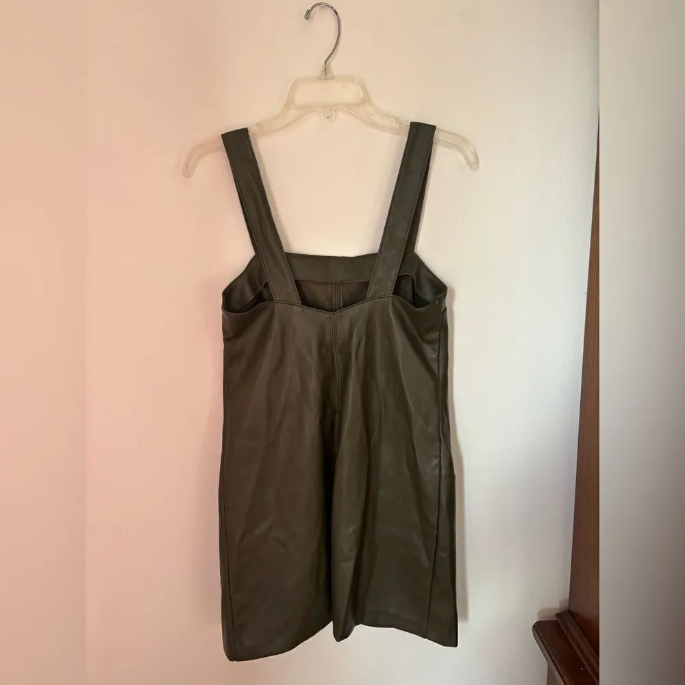 Abercrombie olive green faux leather dress with pockets size XS - Image 8