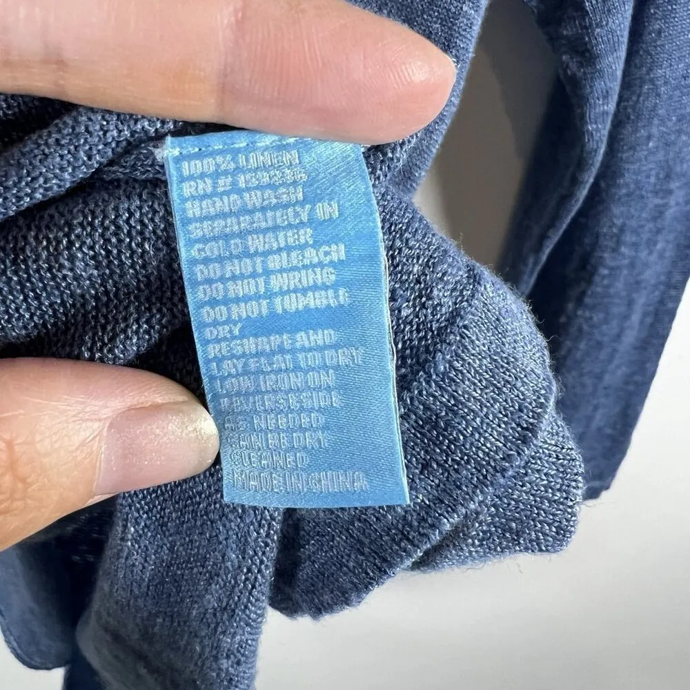 J. McLaughlin 100% Linen Blue Knit Long Sleeve Boat Neck Sweater Top Size‎ Small - Image 7