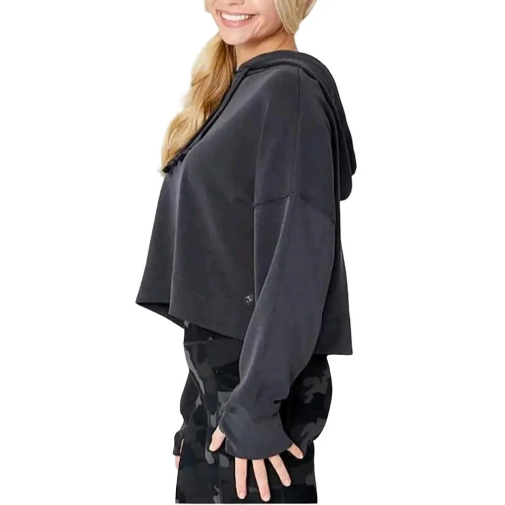 Altar'd State Size M Dreamluxe Cropped Hoodie Washed Black Cozy Modal Thumbholes - Image 3