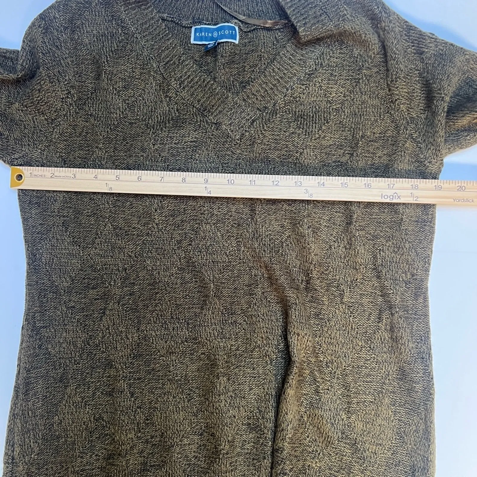 Karen Scott Women's Olive Sweater pullover Argyle Diamond Pattern Size Medium - Image 7