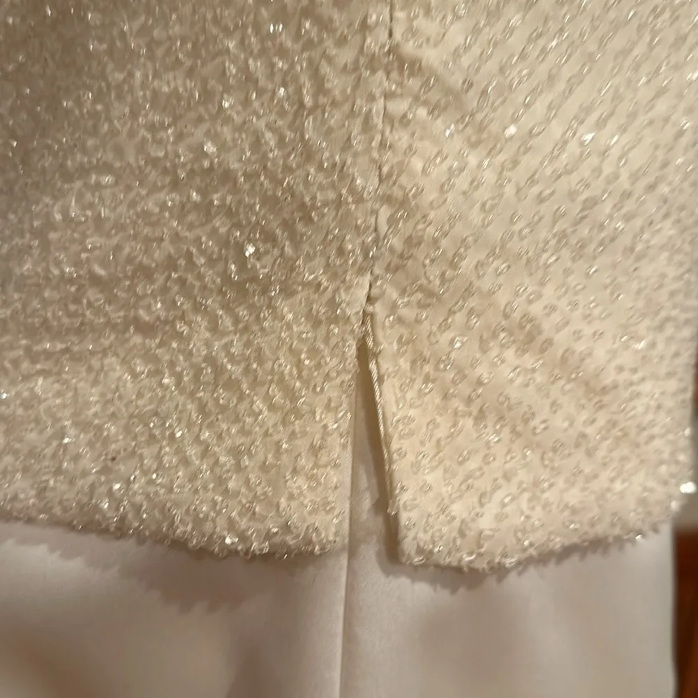 Jim Hjelm Occassion Cream Satin Skirt White Glass Beaded Sleeveless Blouse Sz 14 - Image 5