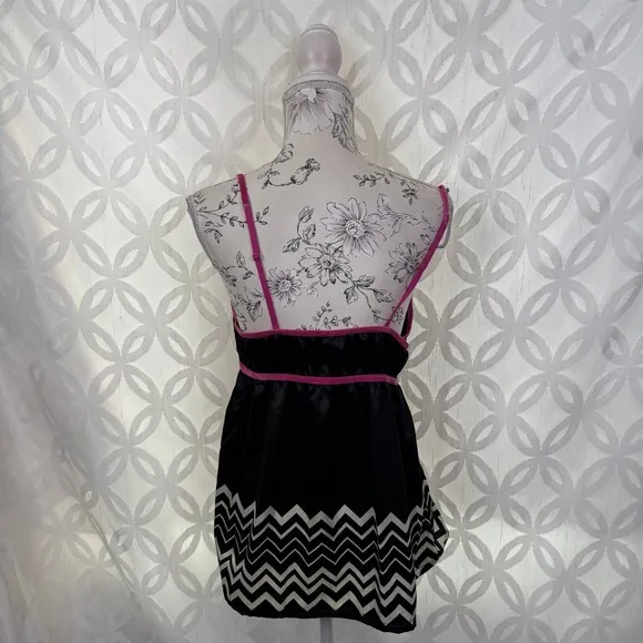 Missoni for Target Babydoll top Nighty Sleep Cami Black‎ & White with pink trim Size M - Image 3