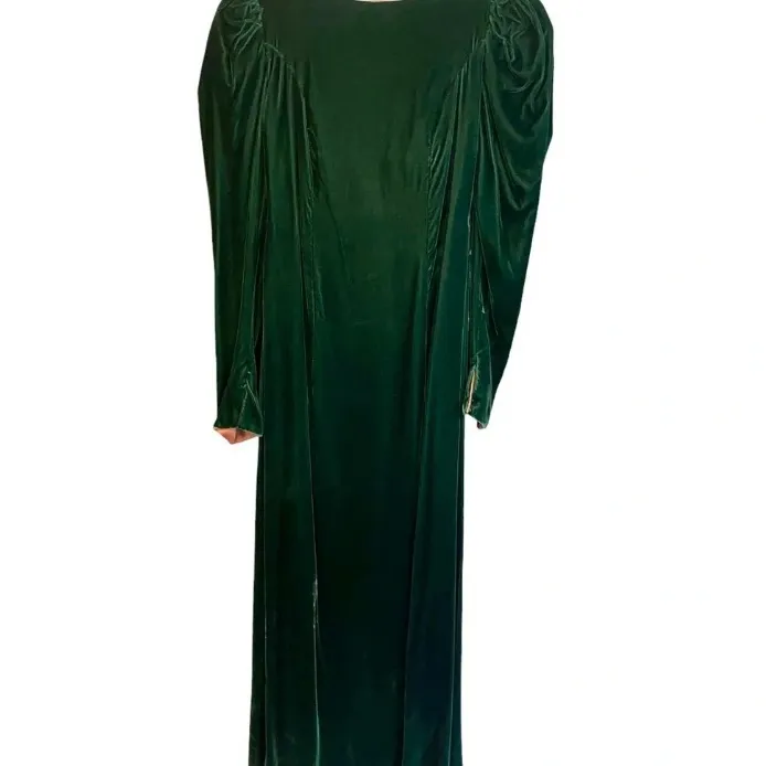 Vintage Forest Green Velvet Rhinestone Backless Bow dress
40s 80s fall holiday Size XS - Image 2
