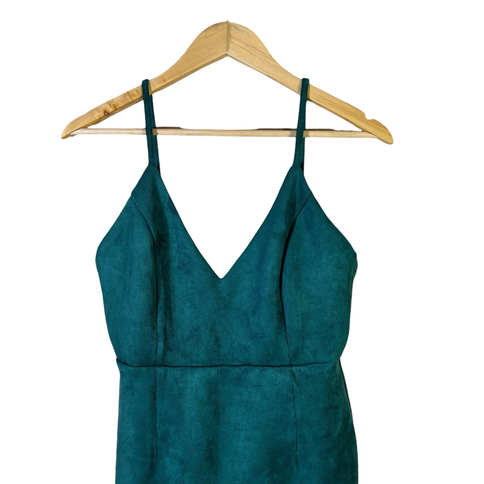 Superdown Carrie Mini Dress Womens S Green Faux Suede Sleeveless V-Neck Cocktail - Image 3