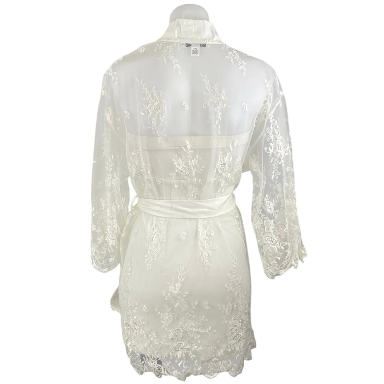 NEW Rya Collection White Embroidered Lace Sheer Tie Waist Swim Cover Up Size XS - Image 3
