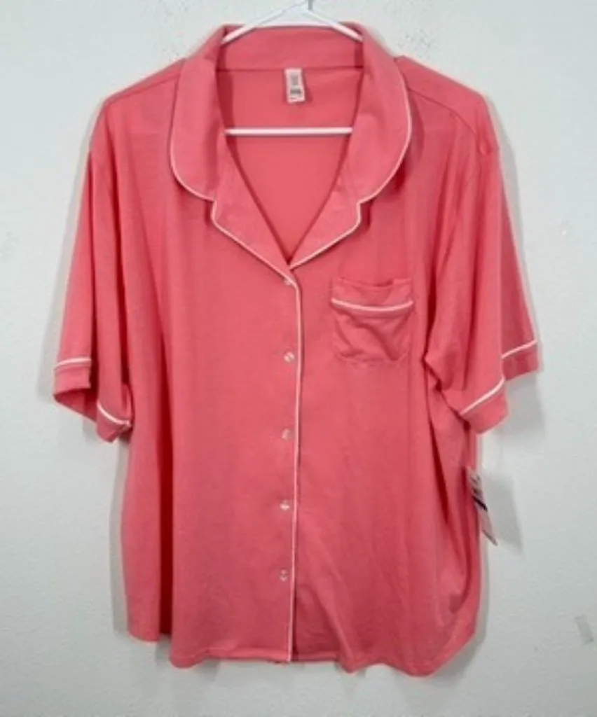 Flora by Flora Nikrooz Salmon Pink Notch Button Front Pajama Shirt Size XL NWT - Image 1