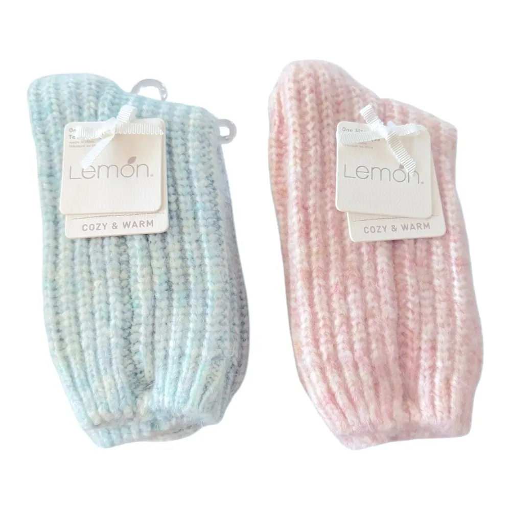LEMON Chunky Knit Sweater Socks Pink & Mint One Size NEW - Image 2