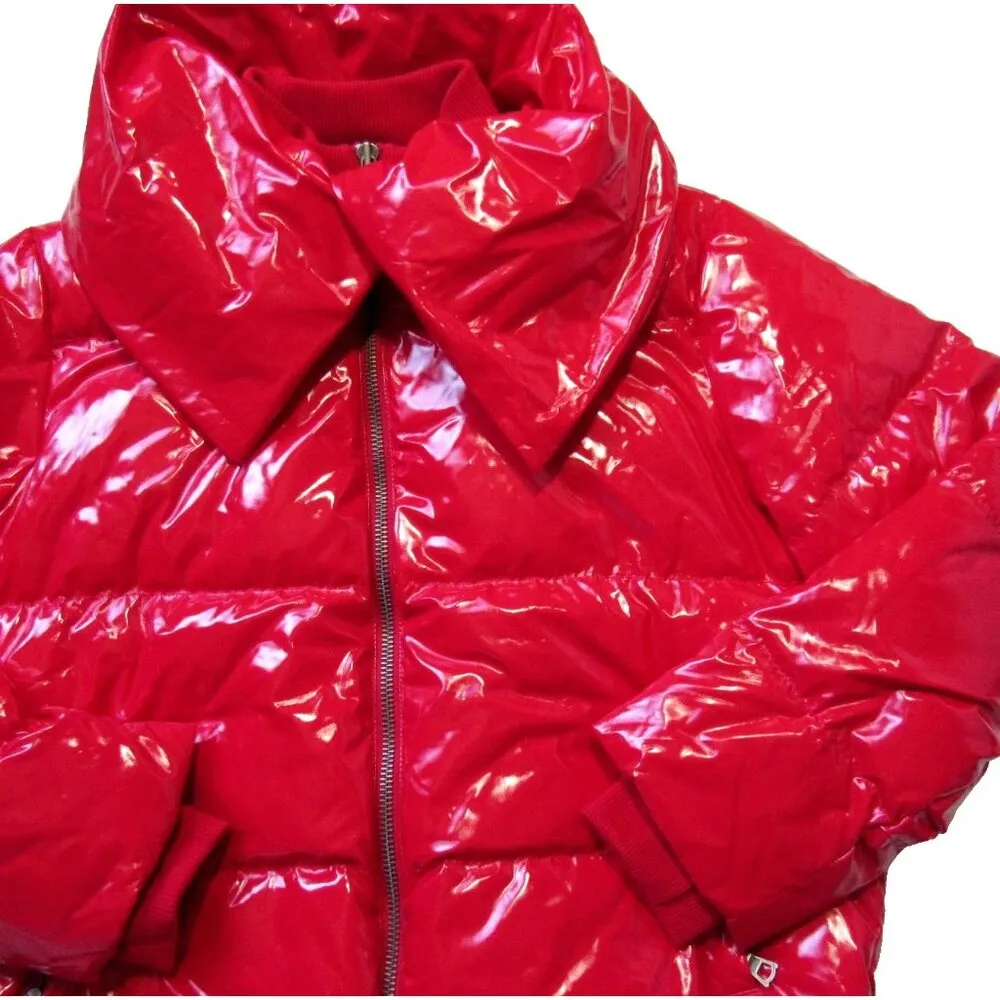 NWT Alice + Olivia Durham in Shiny Ruby Red Funnel Pillow Collar Puffer Jacket M - Image 3