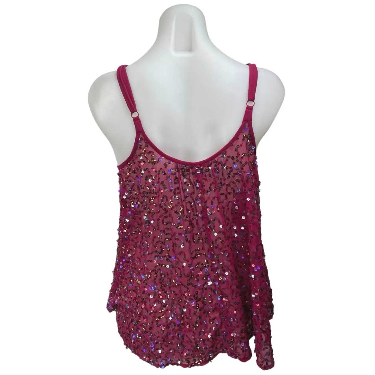 Rudi Women's Red Sequin Mesh Sleeveless Cutout Cami Tank Blouse Top Size S - Image 2