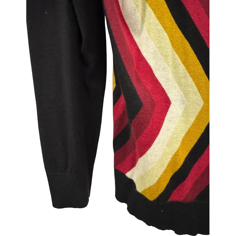 Anne Klein Women's Cardigan Long Sleeve Knit Chevron Pattern Black Red Yellow XL - Image 2