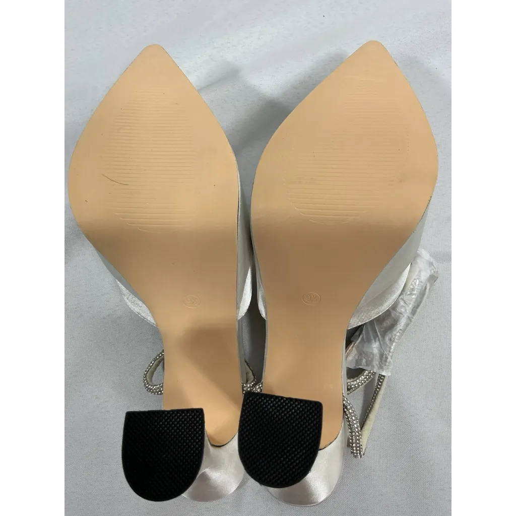 Womans New Coutco Slip On Platform Wedding Shoes 9.5 White Rhinestones - Image 8