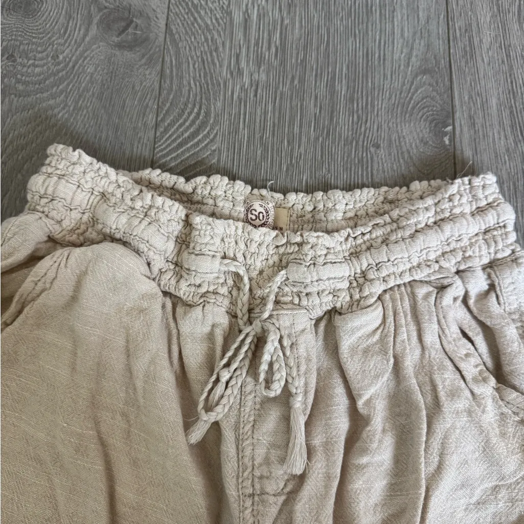 So Beige Linen Drawstring Loose Relaxed Casual Pants - Image 4