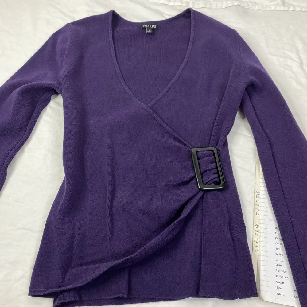 Apt. 9 Sweater Shirt Womens Small Purple Wrap Buckle Detail Long Sleeve Knit Top - Image 3