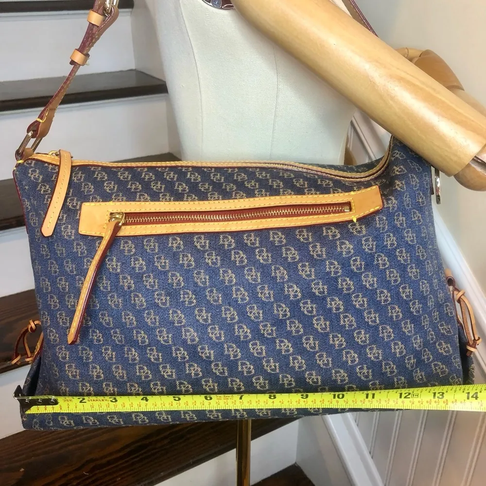 Vintage Dooney and Bourkey Blue Jacquard Monogram Top Zipper Tote Shoulder Bag - Image 15
