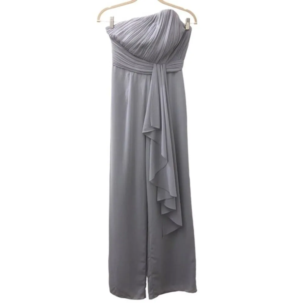 Lavish Alice Pleated Asymmetric Wide Leg Jumpsuit in Blue Gray Size 4 - Image 2