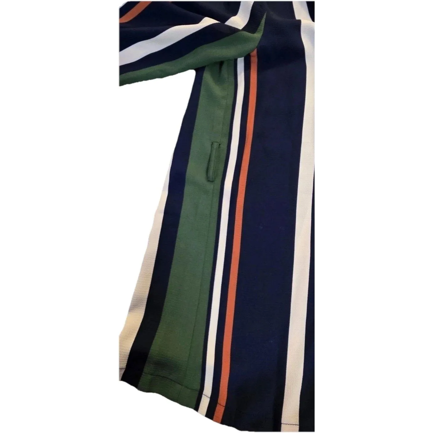 Women’s Blue green Striped Boho Retro 90s Y2K Long Sleeve Blouse Top Sz Medium - Image 4