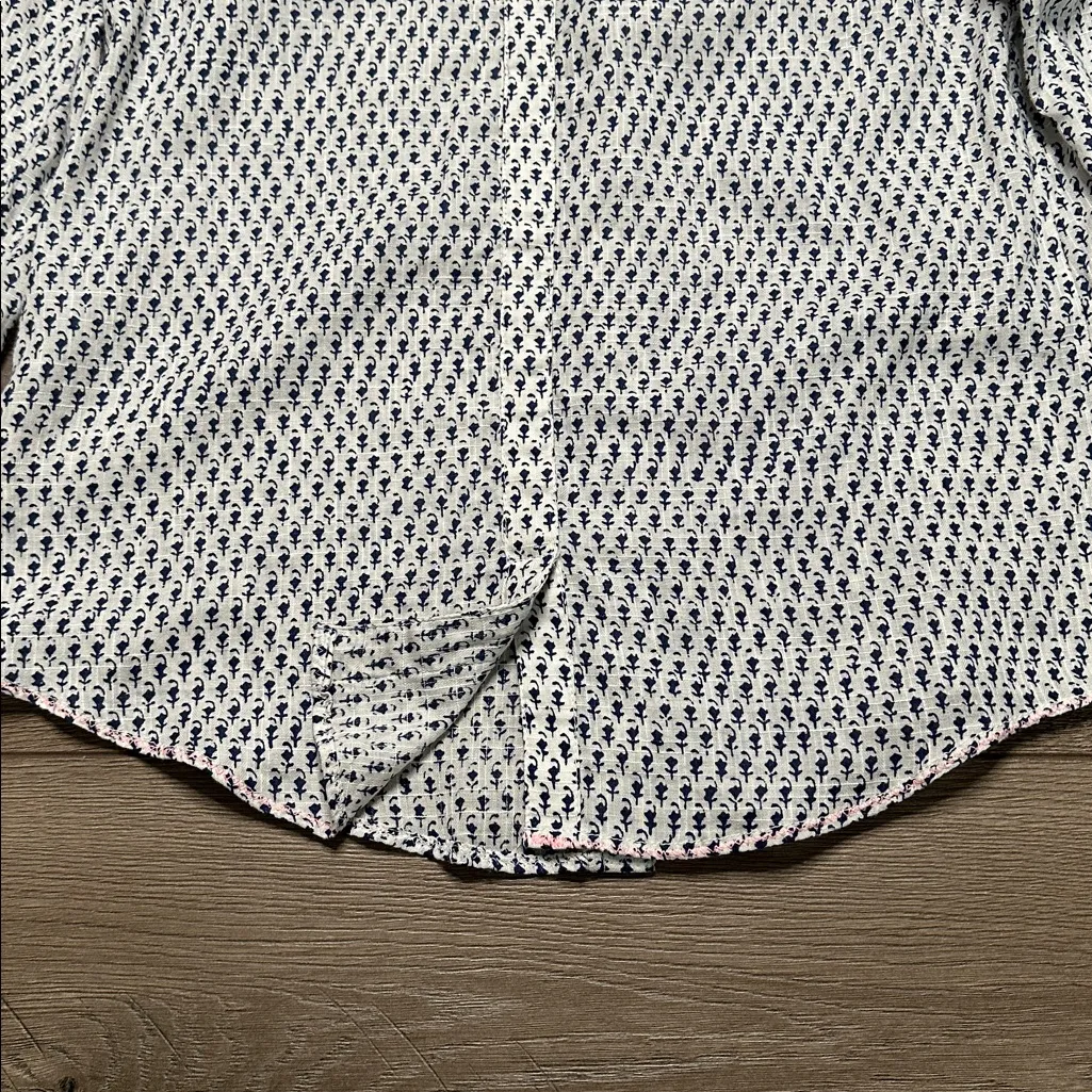 Anthropologie Holding Horses Floral Button Down Blouse Navy Cream Size 6 - Image 7